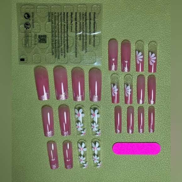 Passion of Essence Nail Bar 24pcs Long Coffin Floral Print Fake Nail - Picture 5 of 9